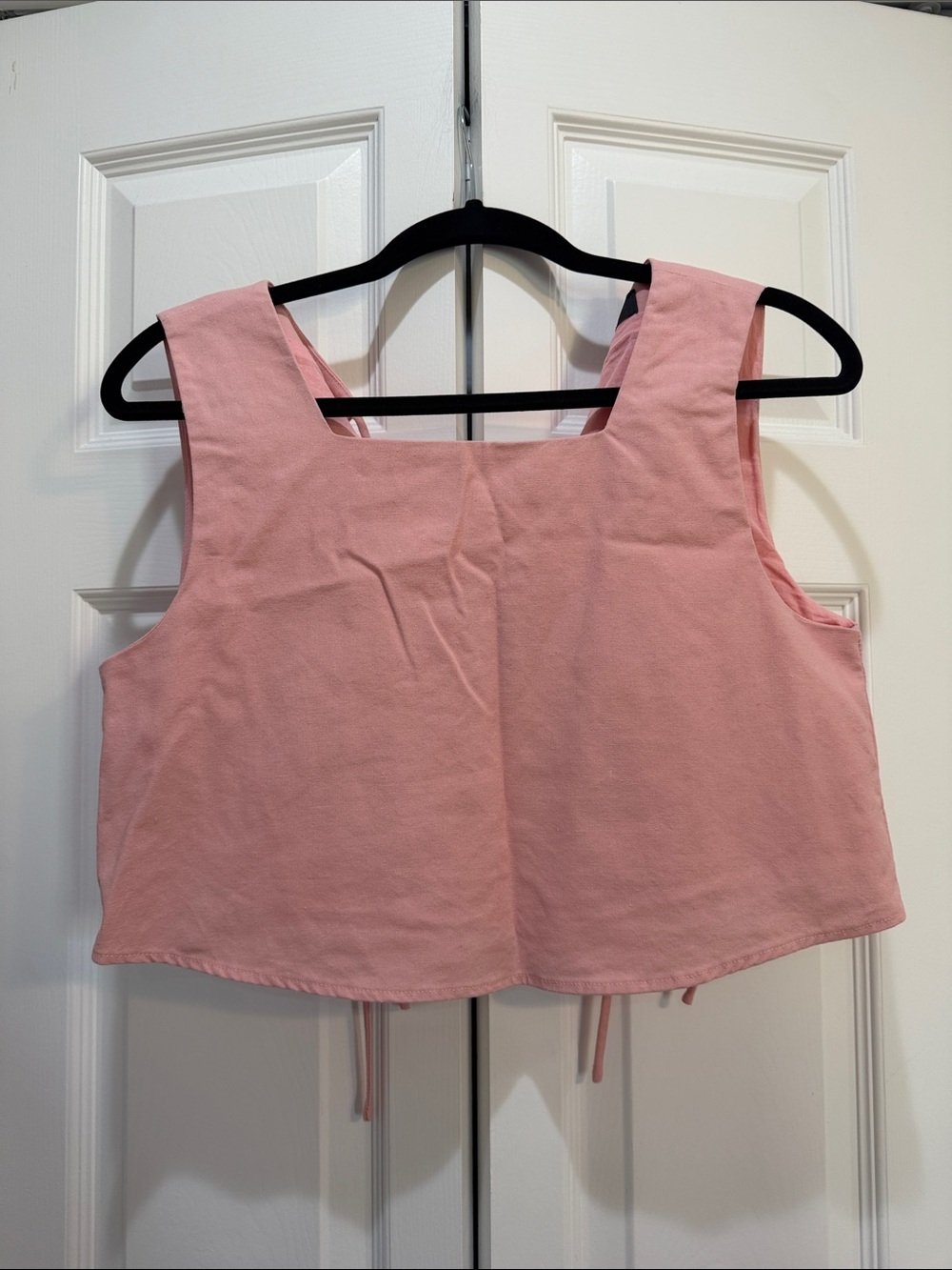 Anthropologie Kourt Women's Pink Square Neck Tie Back Crop Top Size Medium